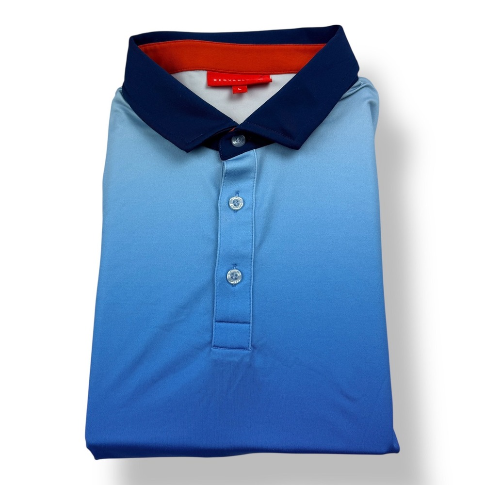 Redvanly Mens Large Blue Ombre Gradient‎ Short Sleeve Golf Polo Shirt Stretch